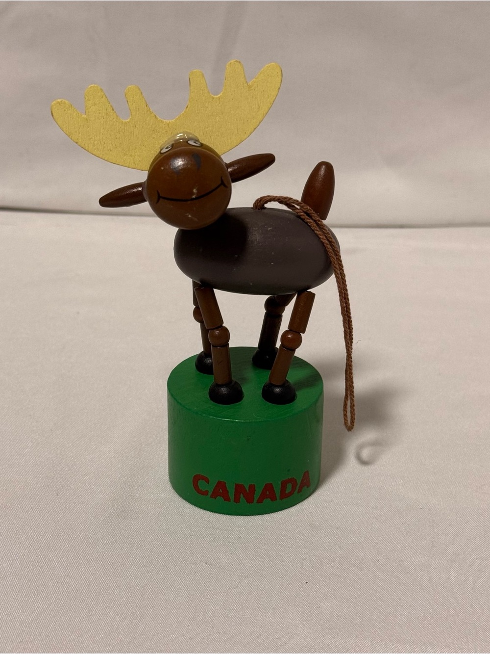 Vintage Wooden Dancing Moose Toy - Canada Souvenir Spring Push Puppet